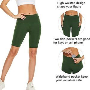 Custer's Night High Waist Yoga Exercise Shorts Leggings, Army Green, XL